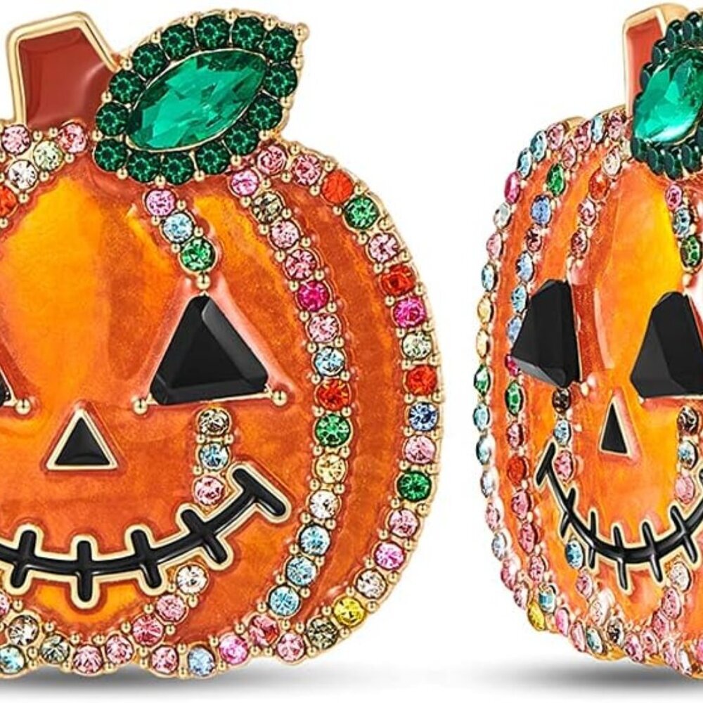 Halloween Earrings Cute Pumpkin Earrings for Women Fun Crystal Pumpkin Stud Earr